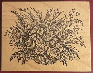New PSX Rubber Wood Stamp Flower Bouquet Basket Roses Iris Lily