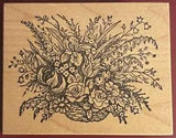 New PSX Rubber Wood Stamp Flower Bouquet Basket Roses Iris Lily