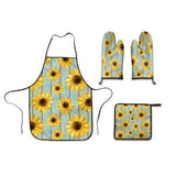 Sunflowers Insulated kitchen four-piece set - lovely country design, waterproof, insulation in gloves & mitt; lovely gift idea