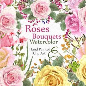 Wedding roses bouquets clipart: "BOUQUETS CLIP ART" floral clipart wedding invites Diy clip art floral clip art hand painted flowers