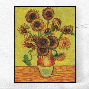 Vase with Fifteen Sunflowers-Vincent van Gogh Art Poster,Realism,Post-Impressionism,Lounge canvas Wall Art Gift Ideas,Custom sizes available