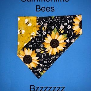 Sunflowers and Bees. Reversible dog collar bandana.