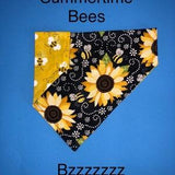 Sunflowers and Bees. Reversible dog collar bandana.