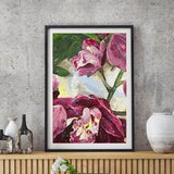 Flower painting print on stretched canvas or fine art paper. Pink, green and white orchids. Textured Floral art print. Orchid wall art.