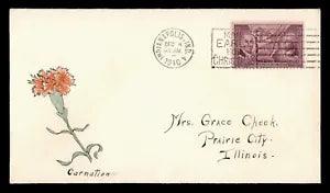 1940 INDIANA STATE FLOWER CARNATION HANDCOLORED CACHET INDIANAPOLIS IN