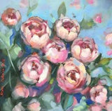 Peony Original Oil Painting Artwork Landscape Square Green Flower pink bouquet