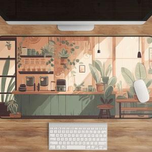 Coffee Desk Mat, Lo-Fi Pad, XL Mousepad, Mid-Century Mat, Plant Mousepad, Atmospheric Art, Vintage, Anime Desk Mat, Chill Coffee Shop Decor