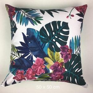 Gorgeous Palm leaves and orchids cushion cover, Soft Cotton tapestry lumbar cushion, Tropical cotton throw pillow, Best Christmas gift