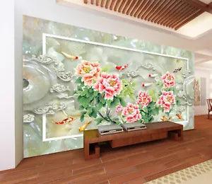 3D Pink Peony Flower G2352 Wallpaper Mural Self-adhesive Removable Sticker Honey