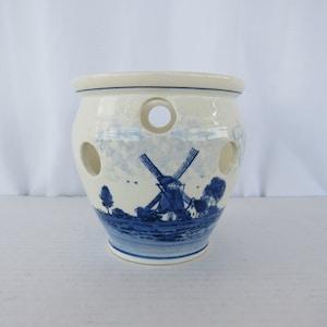 Vintage 50s 60s Dutch Delfts Blauw Holland Hand-Painted Windmill Sailboats Ceramic Porcelain Orchid Planter | read description | Glam Garb