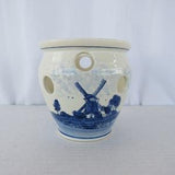 Vintage 50s 60s Dutch Delfts Blauw Holland Hand-Painted Windmill Sailboats Ceramic Porcelain Orchid Planter | read description | Glam Garb