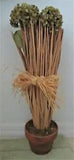 Green hydrangea in clay pot, wrapped with raffia, artificial arrangement, 25"