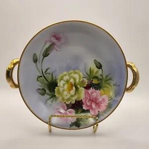 Signed Antique M NORITAKE Fine Bone China Handpainted Pedestal Bowl 2 Handled