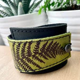 Womwn's Leather Cuff - Bracelet Wrap - Fern Print - Green Leather Bracelet - Adjustable Size Cuff- Gift for Her- Unisex Cuff- Nature Jewelry