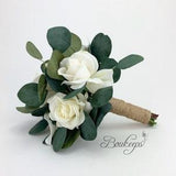 CHOOSE RIBBON COLOR - White Rose, Ivory Real Touch Rose, Eucalyptus, Greenery, Bridal Bouquet, Wedding Bouquet
