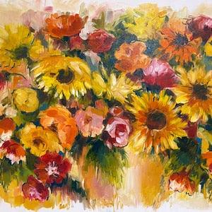 Sunflowers painting, Floral original art, Original oil painting on canvas, Sunflowers wall art, Fall artwork, Gift for her