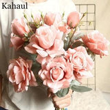 Big Artificial Silk Rose Flowers High Quality Fake Flowers Long Branch 3 Heads Wedding Home Decoration Wall Backdrop Accessories