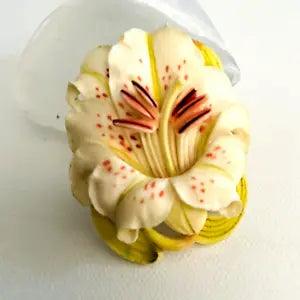 Vintage Carved Celluloid Lily Flower Brooch Pin Artist Signed Asian Silver Pin