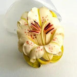 Vintage Carved Celluloid Lily Flower Brooch Pin Artist Signed Asian Silver Pin
