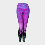 High waist yoga leggings with flower of life and snowboard mountaineering fractal image of a split boarder silhouette on a summit, MTN Yoga!