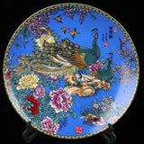 Chinese Qing Dynasty Porcelain Peacock Peony Flowers Ornamental Plate ??26cm