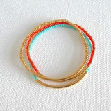 Set of 3 Gold bar bracelet turquoise bracelet, stacking,minimalist bracelet,seed bead bracelet,noodle orange bracelet summer beach wedding