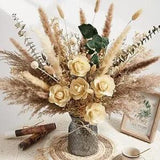 Natural Dried Pampas Grass Mix Bouquet,Boho 17inch Blooming Beige With Flowers