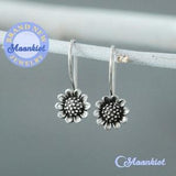 Dainty Sunflower Earrings, Sterling Silver Sunflower Dangle Earrings, Silver Flower Drop Earrings | Moonkist Creations
