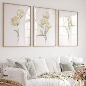 Watercolor Peony Flowers, Set of 3 Prints, Peony Art Print, Abstract Modern Botanical Art, Spring Flowers, Farmhouse Wall Art, Florals