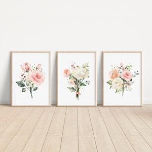 Pink Rose Wall Art, Blush Watercolor Flowers, Floral Art Prints, Floral Wall Art, Bedroom Wall Decor, Valentines Day Gift, Gift for Her