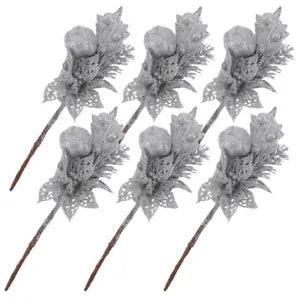 6 Pcs Foam Simulated Christmas Cuttings Tree Leaves Dried Flower Berry