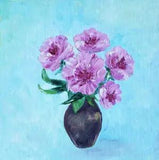 Pink peony flowers in vase, floral painting, flowers oil painting original
