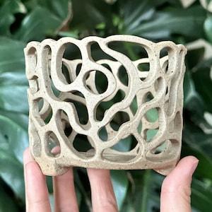 Unglazed Beige Ceramic Stoneware Orchid Plant Pot with Holes