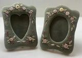Homemade Ribbon Embroidered Flowers Green Velvet Picture Photo Frames 2 Romantic