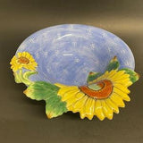 Vintage Fitz and Floyd blue sunflower bowl large salad dish with painted flowers Provence pattern