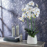 Large Real Touch Multi Bloom Lux White Phalaenopsis Orchid Flowering Plant in Marble Look Pot - 35