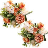 Artificial Flowers, 2Pcs Fake Peony Silk Hydrangea Flower Bouquet Fall Orange