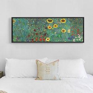 Gustav Klimt,Farm Garden With Sunflowers,Narrow Horizontal Wall Art ,Large Wall Art,Framed Wall Art,Canvas Wall Art,M79