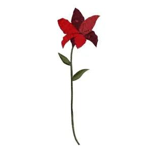 ID 6677 Red Lily Flower Patch Garden Blossom Plant Embroidered Iron On Applique
