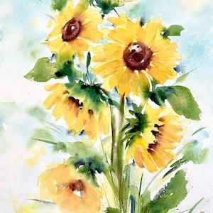 The Vibrant World of Sunflowers, Original Hand Painted Watercolor Art (Not Printed), Art, Watercolor Art, Wall Art