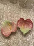 Honolulu Clay Works Calla Lily Ceramic Art Pink & Green Flower Dishes Hawaii Vtg