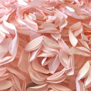 Peach 3D Floral Fabric, Peony Bouquet Fabric on Tulle, 3D Rosette Blush Satin Fabric, Peach Charmeuse Fabric, Wedding Decor, Photo Prop