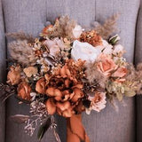Artificial Terracotta Wedding Bouquet, Burnt Orange Bridal Bouquet, Peony Bouquet, Dried Pampas Bouquet, Bridesmaid Bouquet,Autumnal Bouquet