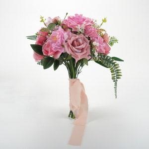 1pcs Pink Artificial Silk Flower Head Fake Plant Stem Material Package Combo Set For DIY Floral Arrangement Decor Fake Flower Mixed Flower