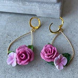 Floral artisan earrings |floral clay earrings| pink earrings |floral bouquet earrings |realistic rose earrings |statement earrings