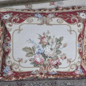 Wool Petit Point Pillow Cover | Rose Bouquet Needlepoint Cushion Cover Pillowcase 16"x20" Handmade for Chair Couch Sofa Bed and Window Seat
