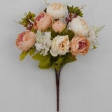 Beige Peony Bush Floral Stems X 13- 2 tone for Wreath Supplies, Floral and Garden Wreath Embellishments, Blush Wedding Bouquet, 63220-2TBE