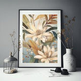 Floral Print, Botanical Poster, Floral Wall Art, Pink Flowers, Leafy Plants