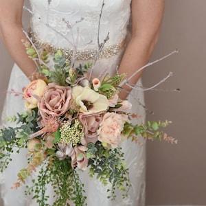 Blush Ivory and Sage Vintage Peony Rose Orchid Trailing Bridal Flowers Bouquet/Bridesmaid Bouquet/Buttonholes x 4/Corsage/Boutonniere