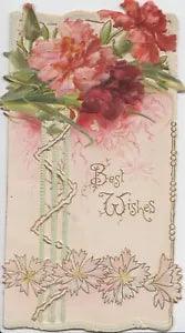 red & pink carnations, stylised flowers,perforated, Victorian R. Tuck, Christmas